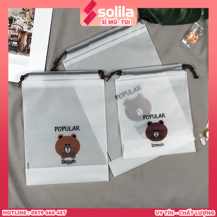 Túi dây rút đựng quần áo, giày dép đa năng chống nước có 3 size hình gấu nâu dễ thương tiện dụng - SOLILA.VN