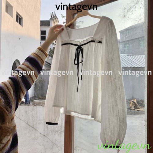 {vintagevn} áo babydoll cổ vuông tiểu thư ullzang hàng QC A289 hihishophaha | BigBuy360 - bigbuy360.vn