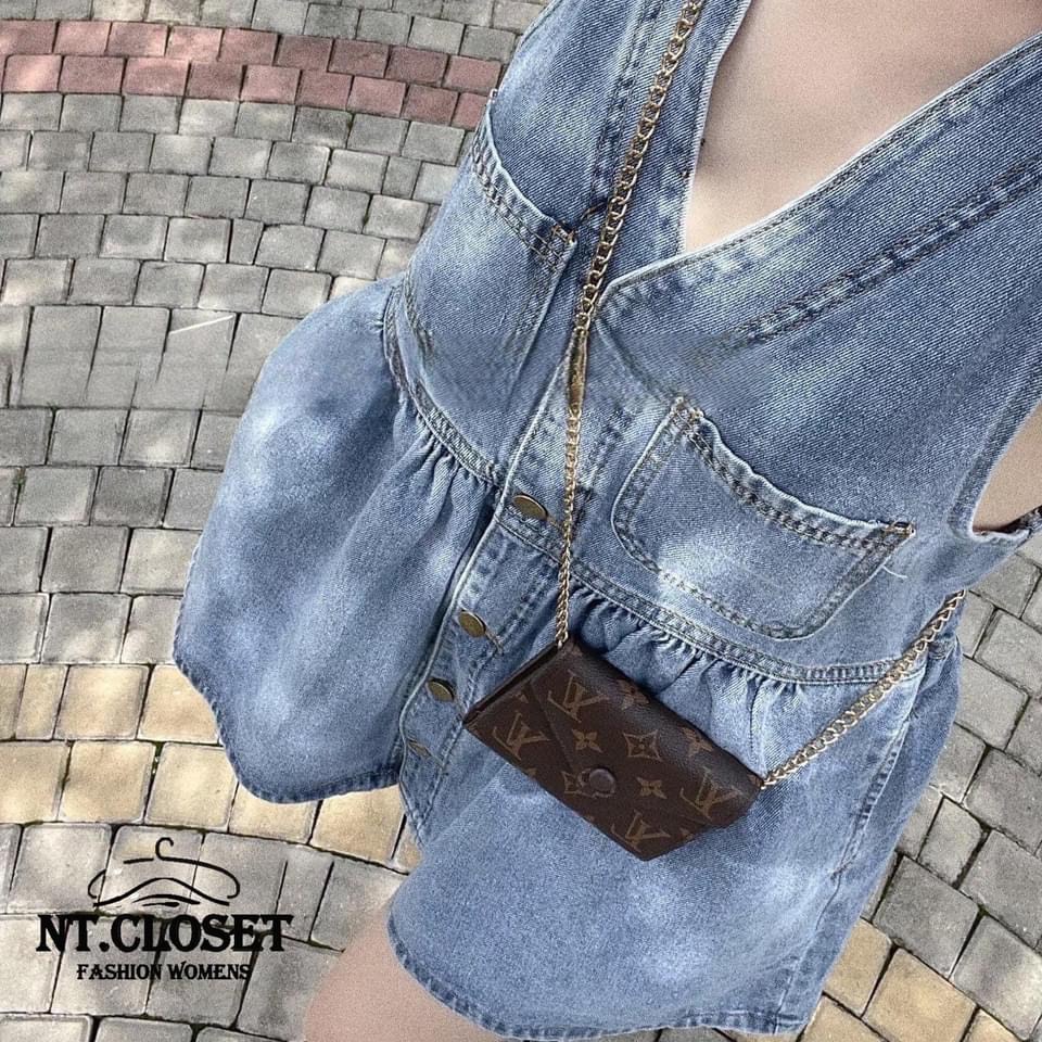 Váy bò sát nách xanh nhạt, chất jean mền đầm dáng xoè-Minxy shop