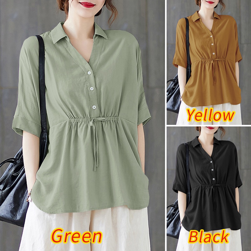 Áo sơ mi ZANZEA tay lửng cổ chữ v thời trang dành cho nữ