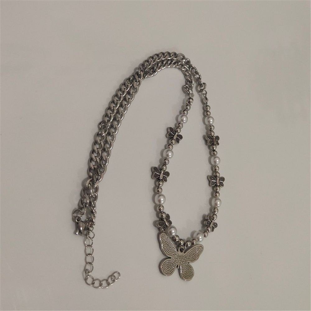 Dây chuyền đính hạt ngọc trai hình cánh bướm thời trang phong cách gothic punk dành cho nữ mihan1