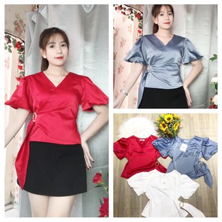 HÌNH THẬT 100% ÁO LỤA CỔ TIM TAY PHỒNG ĐỦ SIZE