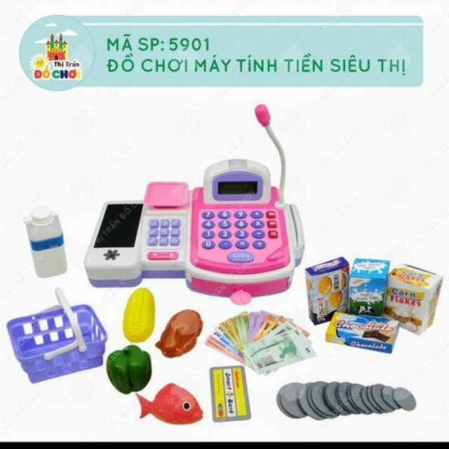 LOẠI ĐẸP-  Đồ chơi trẻ em Cash register máy tính tiền siêu thị nhiều món sử dụng pin,phù hợp cho bé 3 tuổi 5 tuổi trở lê