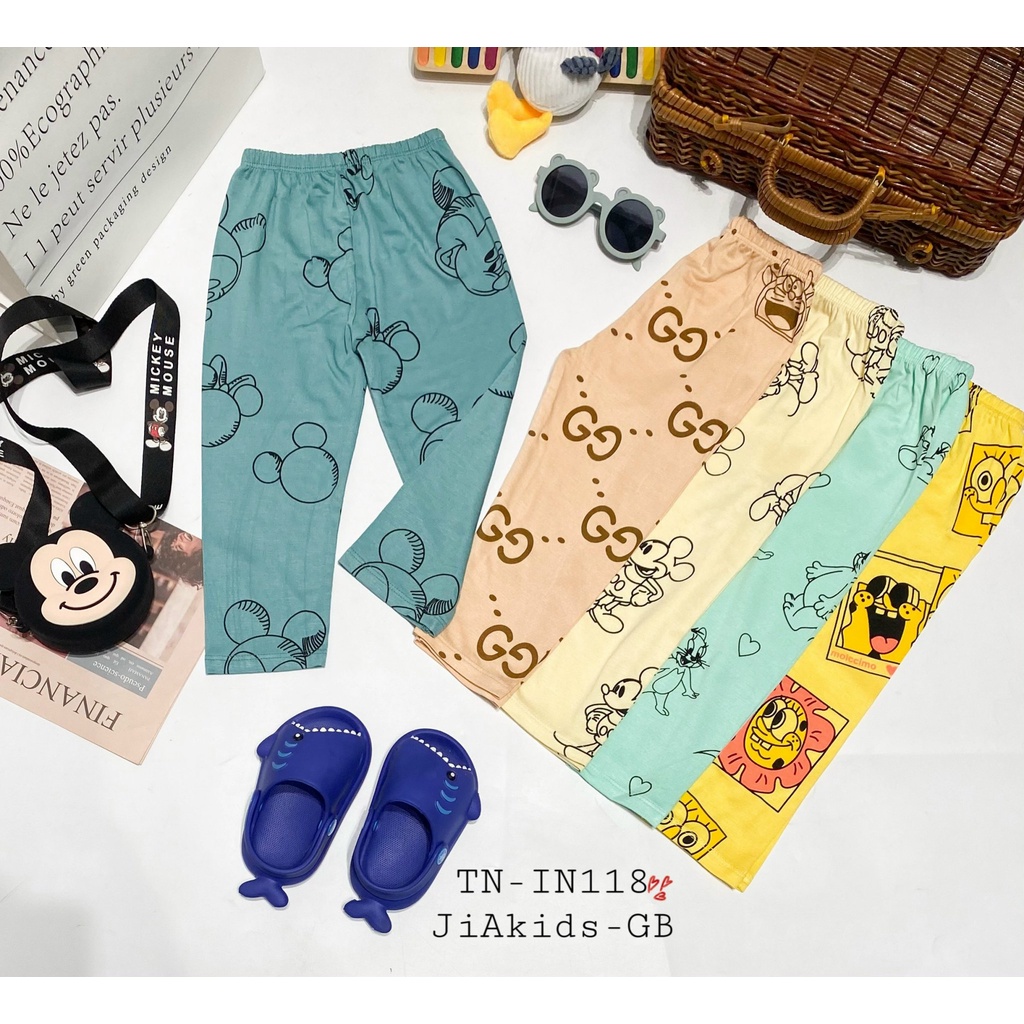 Bộ Tay Ngắn Quần Dài THUN LẠNH MINKY MOM In Thân Áo Trắng Phối Quần Màu Cho Bé TN-IN118