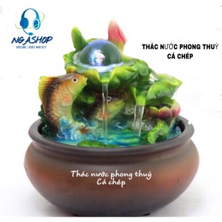 Thác nước phong thuỷ mini để bàn cá chép vượt ngũ môn tài lộc ,phong thuỷ hòn non bộ D20cm