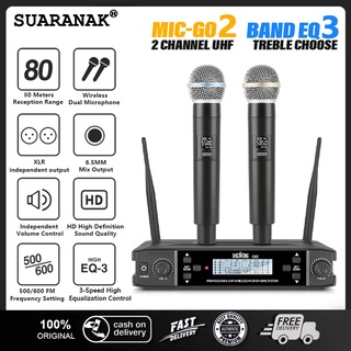 Bộ micro không dây cầm tay dùng hát karaoke uhf 2 kênh chuyên dụng