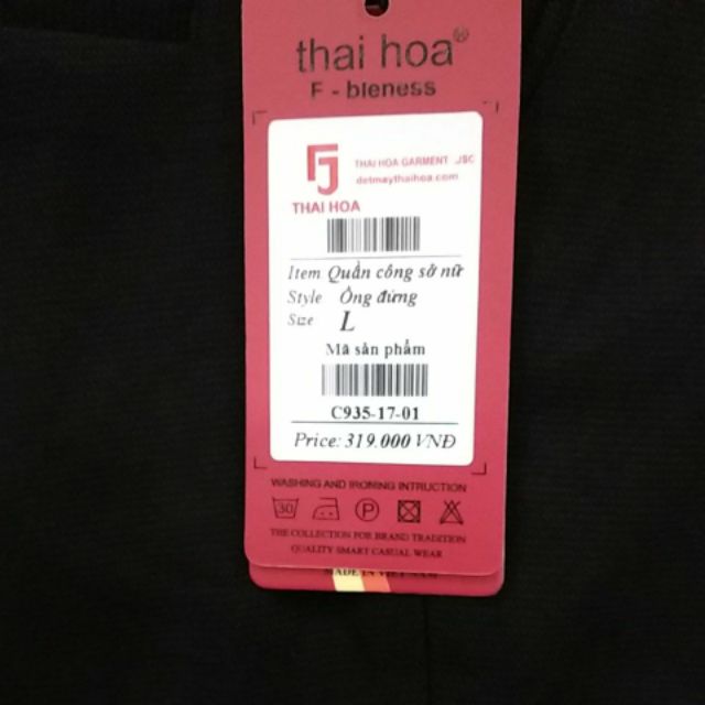 Quần tây Thái Hòa lưng cao 1 cúc màu đen C935-17