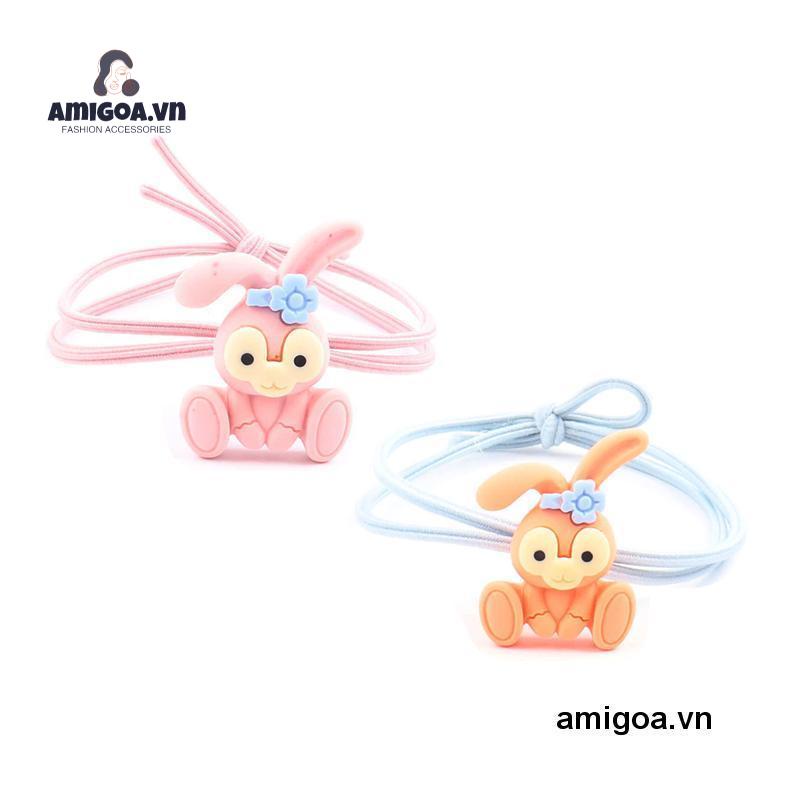 Dây Cột Tóc Bằng Da Và Acrylic Họa Tiết Thỏ Hoạt Hình Đơn Giản Đáng Yêu