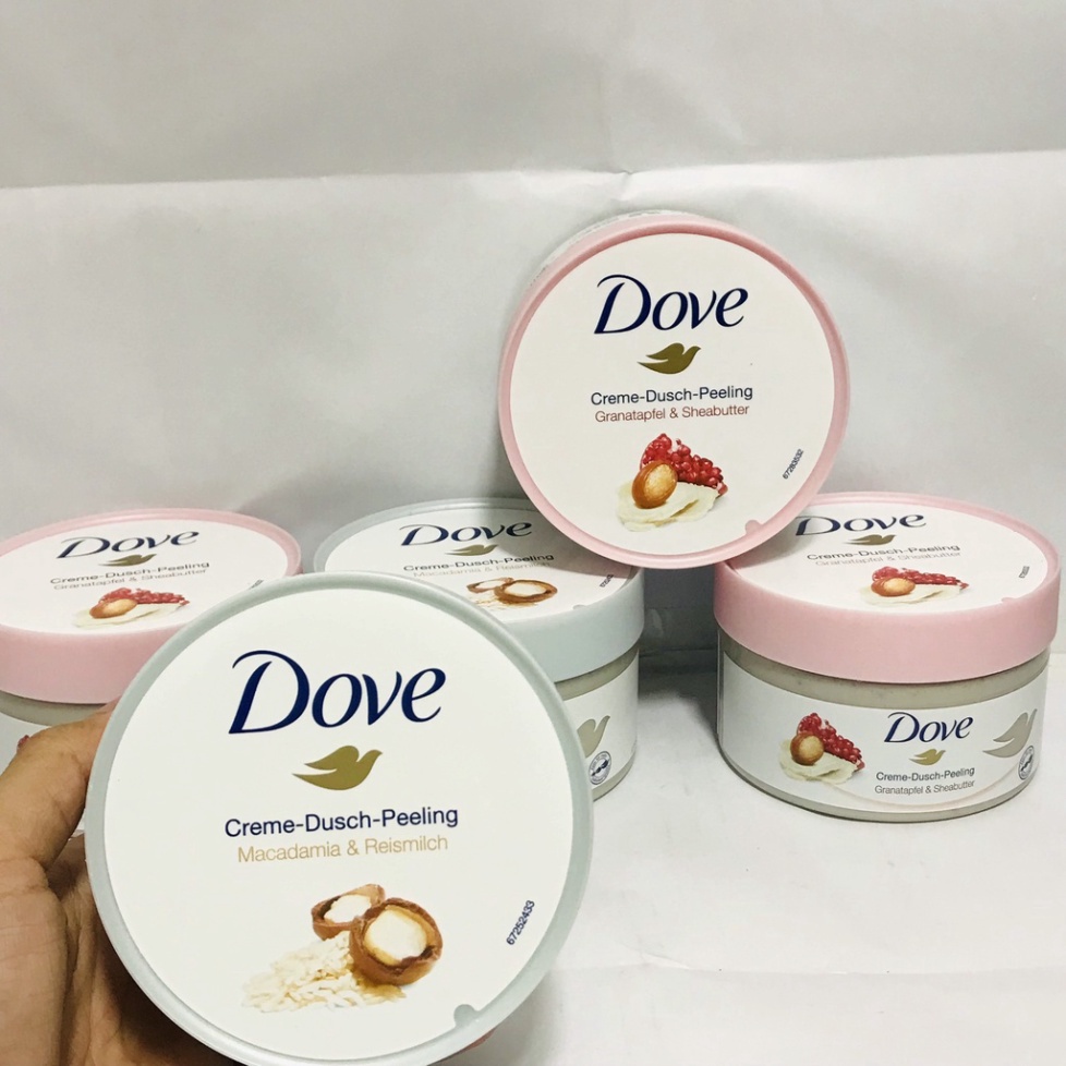 Tẩy da chết body DOVE Mỹ, Đức Macca Lựu đỏ giúp da mịn màng chiết xuất từ thiên nhiên 225G