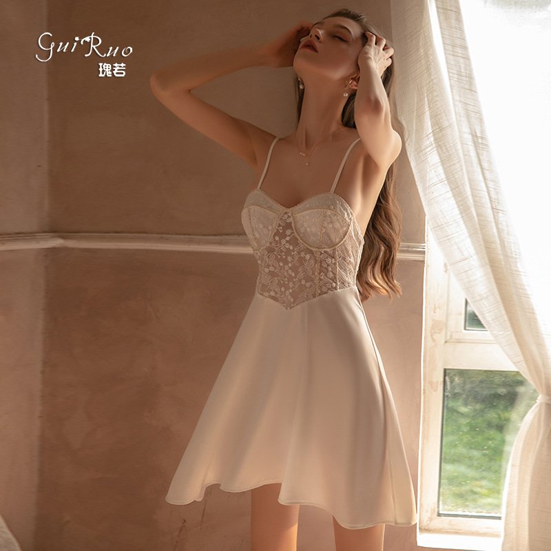 Váy ngủ hai dây tiêu thư kéo khóa sexy cao cấp Đầm mặc nhà gợi cảm quyến rũ