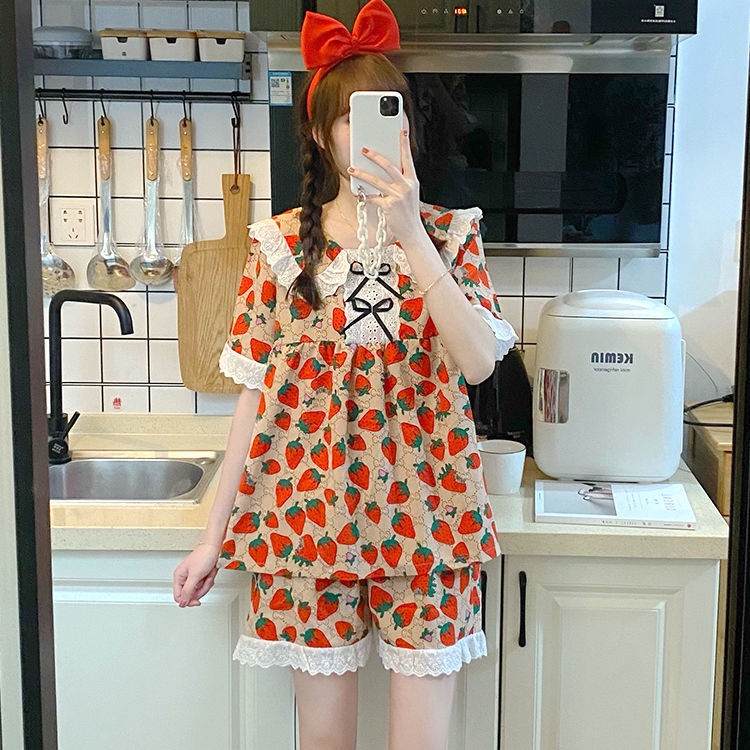 Pajama female Xia Bingsi short sleeve Korean spring and autumn thin section sweet imitation silk sexy V-neck two-piece suit home clothes