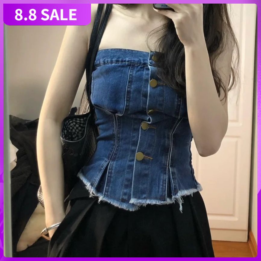 Cowboy chest vest female summer hot girls slim body-tight anti-walking light-wrapped chest outside wear a short-style bottomed top