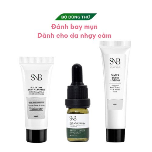 Bộ Mini Size Xử Lý Mụn Dành Cho Da Nhạy Cảm Gồm Sữa Rửa Mặt Dịu Nhẹ, Nước Dưỡng Da và Tinh Chất Giảm Mụn SNB.23