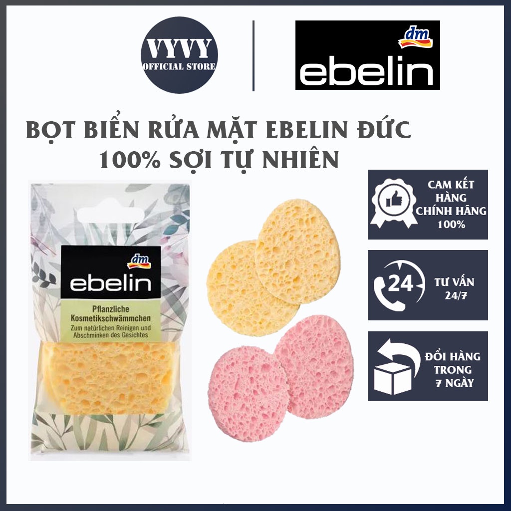 Bọt biển rửa mặt Ebelin Đức thành phần tự nhiên được làm từ 100% sợi thực vật - VyVy Store