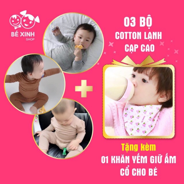 Combo 3 bộ thu đông cho bé trai bé gái Minky Mom [XÃ KHO GIÁ GỐC]+TẶNG 1 yếm giữ ấm cổ bộ dài tay thun lạnh