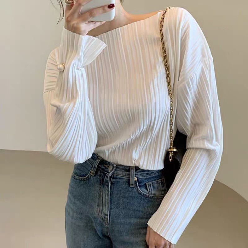 Áo xếp ly dài tay style Hàn Quốc, áo kiểu ulzzang order Taobao hot hit 2021