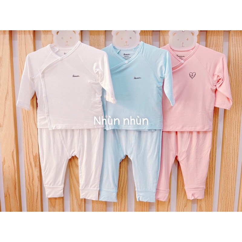 Bộ cài lệch dài tay Avaler chất sợi tre size sơ sinh đến 3-6m(như hình)đủ màu