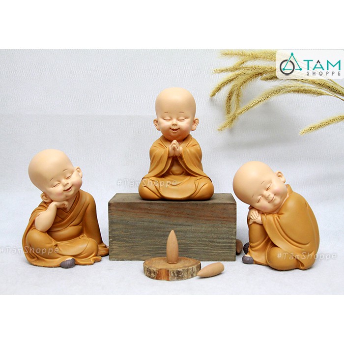 Bộ 03 tượng chú tiểu ngồi ngủ an nhiên cao 13cm