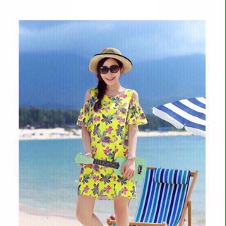 Đầm suông poly hoa trễ vai big size từ 60-80 ký
