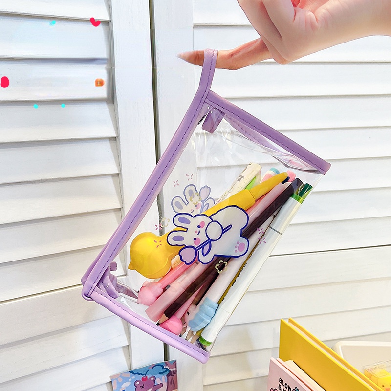 Túi Đựng Bút Trong Suốt Cỡ Lớn Họa Tiết Hoạt Hình Xinh Xắn