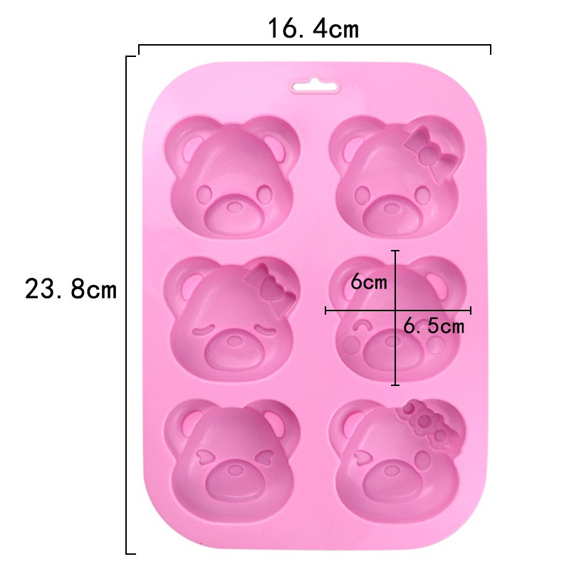 Khuôn silicon làm thạch, bánh, kẹo, socola, flan rau câu hình gấu với 6 khuôn mặt biểu cảm khác nhau