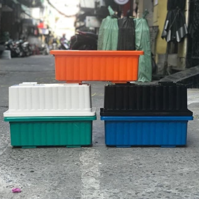 Chậu Chữ Nhật Dạng Sóng có 4 Lỗ Thoát Nước Nhanh Chuyên Trồng Rau Trên Sân Thượng - Nhựa tốt rất Dày Kt: 64x22cm