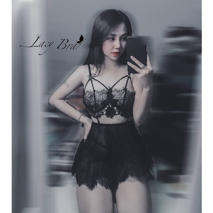 Váy Voan Ren Mỏng Cosplay Không Đệm Ngực Sexy Lacy Bra - V24