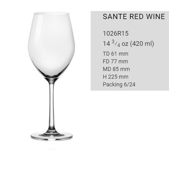 Bộ 6 Ly Vang Đỏ, Vang Trắng Thủy Tinh Santé Red Wine Ocean – 1026R15 – 420ml