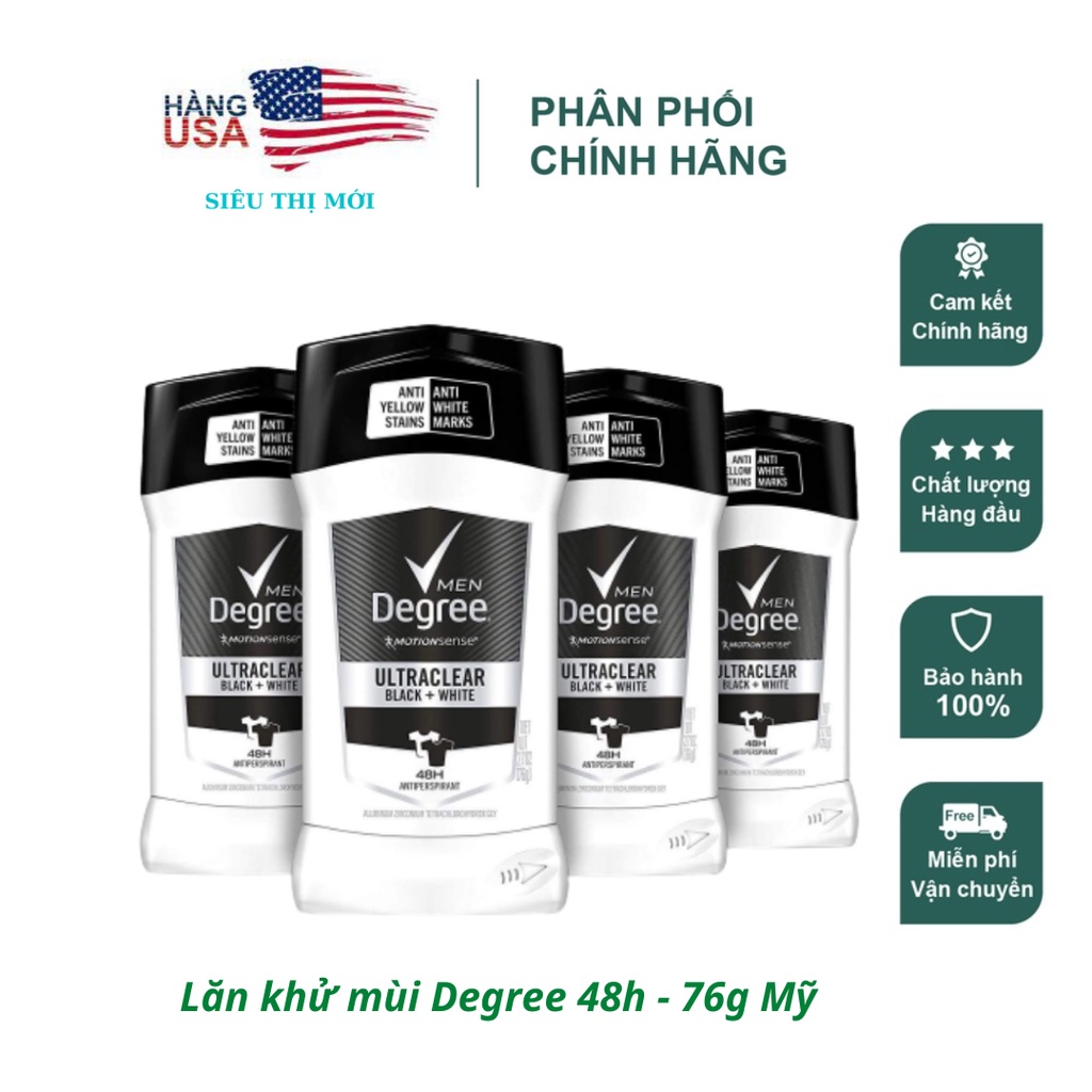 Sáp lăn khử mùi Degree Men Ultraclear Black+White 74g của Mỹ