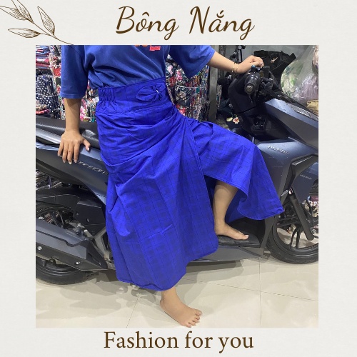 Váy chống nắng Kaki xẻ tà dạng quây dùng miếng dán hoặc cột dây cao cấp