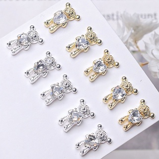 Charm Gấu Đá Ôm Tim Đá Trắng Cao Cấp Đính Móng