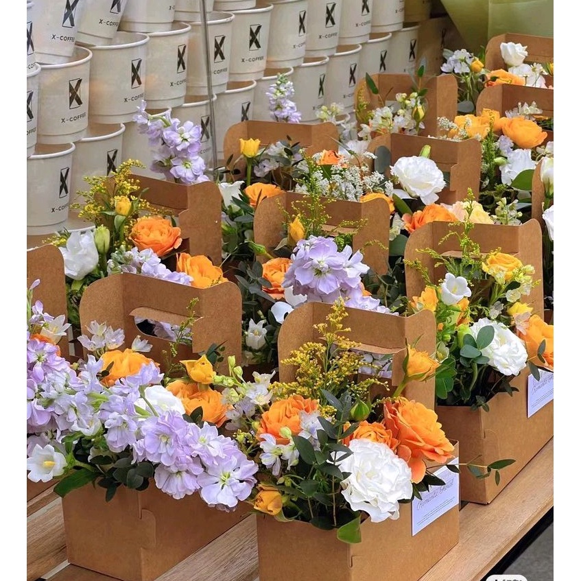 Túi kraft 2 ngăn đựng hoa, nước uống, gói hoa làm quà tặng