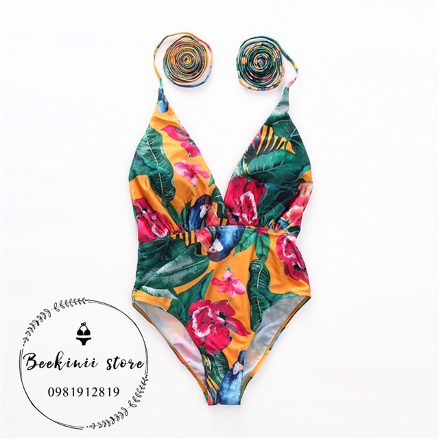 Bikini 1 Mảnh Hoạ Tiết Nhiệt Đới - Monokini Rực Rỡ - Đồ Bơi 1 Mảnh Buộc Cổ