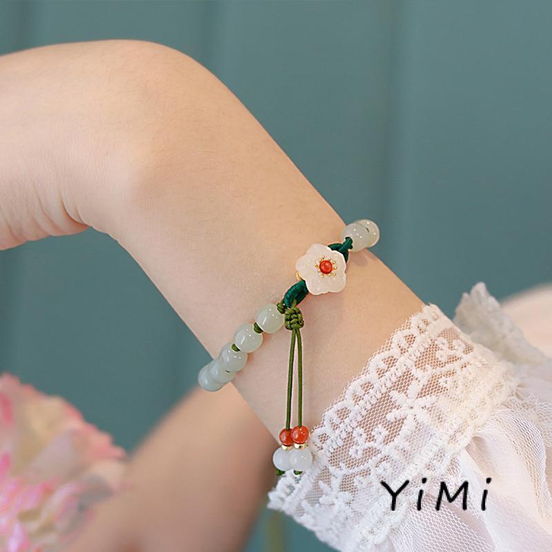 Vòng Đeo Tay Chuỗi Hạt Tròn Phối Hình Hoa Đào Dễ Thương Cho Nữ