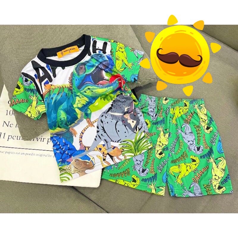 20-42 ký Bộ thun lạnh 3d loại 1 thun lạnh Bộ tay ngắn tay khủng long ô tô siêu nhân mickey gấu tom jerry thun lạnh