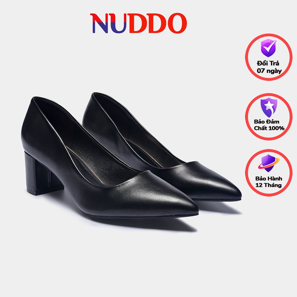 Giày cao gót nữ công sở NUDDO gót vuông 5 phân mũi nhọn da mềm ca thumbnail