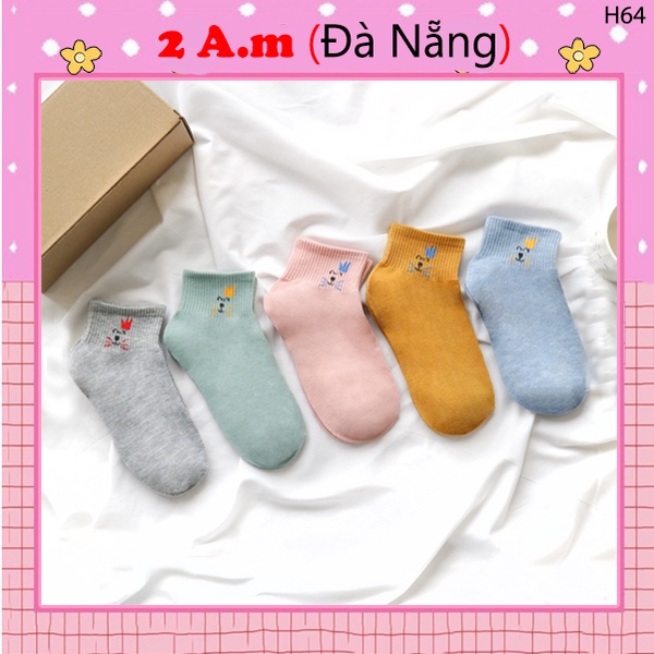 Tất Vớ Cổ Ngắn Nữ Nhiều Màu Họa Tiết Mặt Mèo Thời Trang Đẹp Vải Cotton