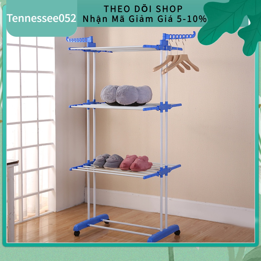 [Hàng Sẵn] Giàn phơi quần áo - Giá kệ treo quần áo có thể gấp lại 3 tầng 6 cánh có bánh xe【Tennessee052】