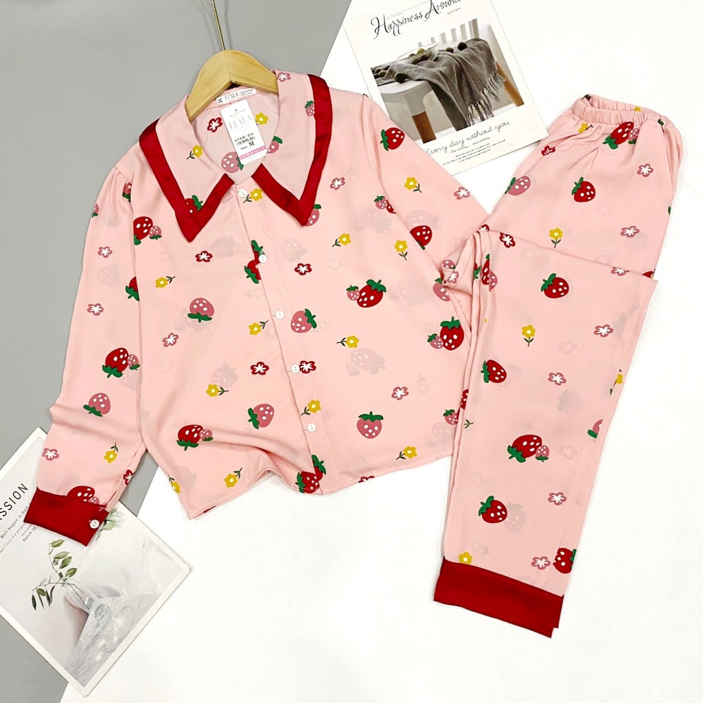 Bộ pijama dài tay lụa mango mềm mịn♥️bao đẹp♥️hình in sắc nét♥️không bai xù, co rút vải