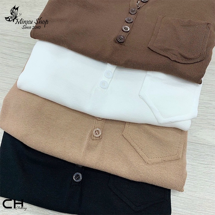Áo thun tăm cúc ngực, áo thun kiểu tôn dáng cài cúc co giãn khoét đuôi tôm trẻ trung, cá tính Minxu Shop ATT