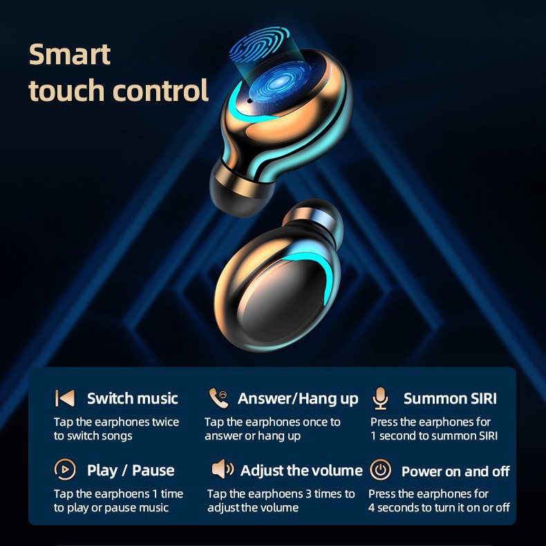TWS 5.0 Tai nghe Bluetooth Điều khiển cảm ứng Tai nghe không dây Stereo Thể thao chống nước có Mic