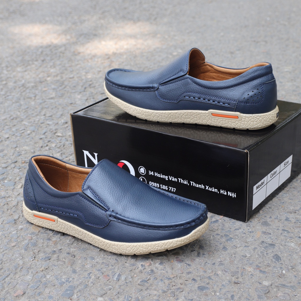 Giày lười nam đế bằng da bò vân hạt, giày lười đế trắng - HT.NeO4474