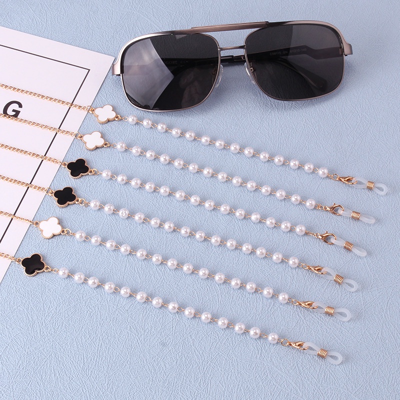 Dây Đeo Mắt Kính Chống Mất Bốn Lá Đính Ngọc Trai Nhân Tạo Đa Năng