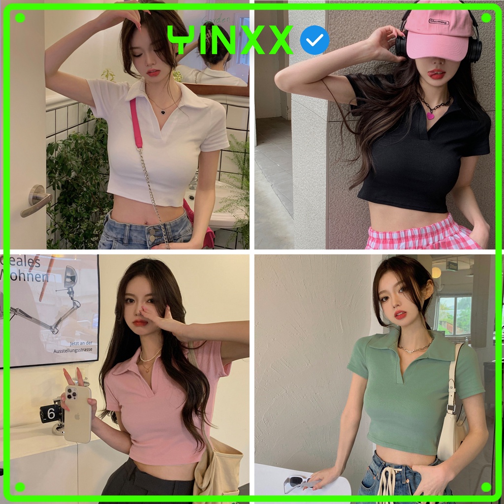 Áo croptop polo nữ có cổ Yinxx chất cotton co giãn kiểu dáng ôm body ATP03 | BigBuy360 - bigbuy360.vn