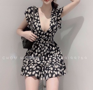 (ẢNH THẬT + VIDEO) - Váy hoa cúc cổ V