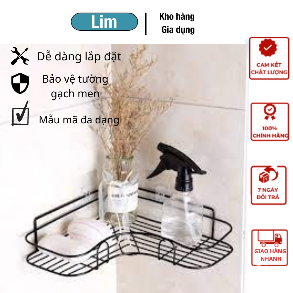 Kệ để đồ đa năng dán góc tường nhà bếp nhà tắm bằng kim loại không cần khoan vít