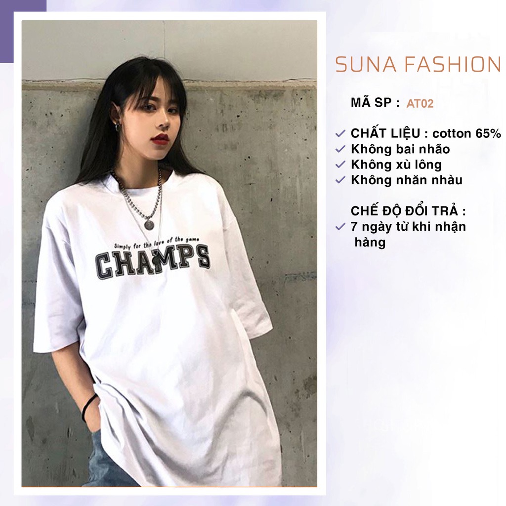 Áo phông nữ form rộng tay lỡ giấu quần, Áo thun nữ form rộng SUNA FASHION không bám lông từ 50 - 75kg