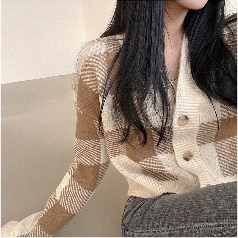 Áo khoác cardigan ZHELIHANGFEI dệt kim tay dài dáng ngắn dễ phối đồ thời trang