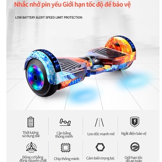 Xe cân bằng  Kết nối Bluetooth 2 bánh thông minh  lớn 7 inch Thời gian sử dụng lâu+Phát nhạc+Đèn LED siêu ngầu +Động cơ