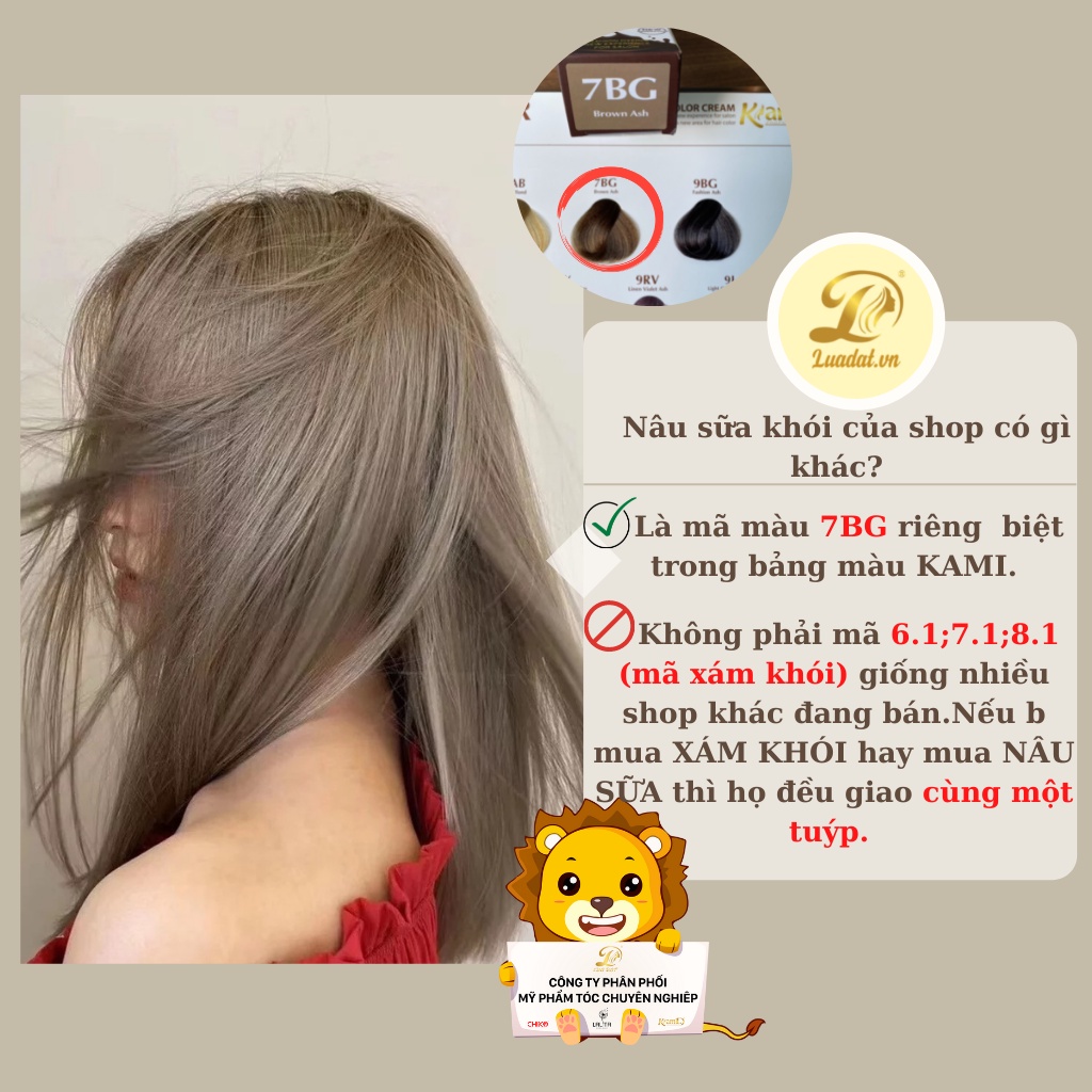 Thuốc Nhuộm Tóc Màu NÂU SỮA Không Tẩy (7BG) Kami chính hãng